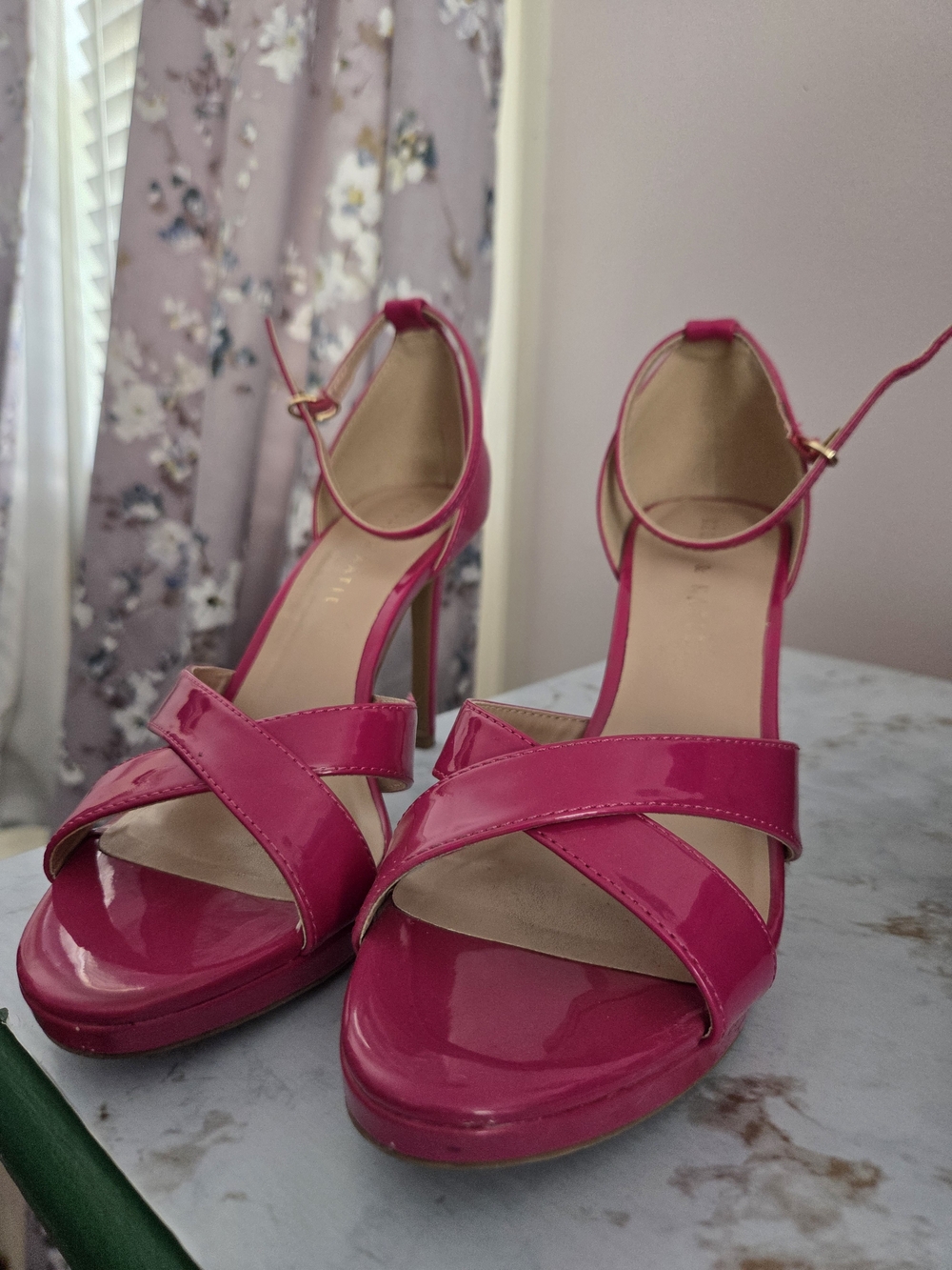 Kelly & Katie Patent Hot Pink Strappy High Heel Sandals